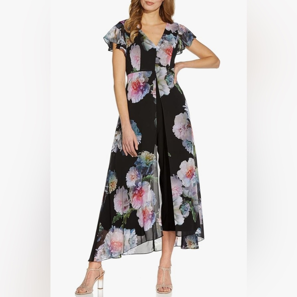 Adrianna Papell womens Floral Printed Jumpsuit Size 8 inseam 22”